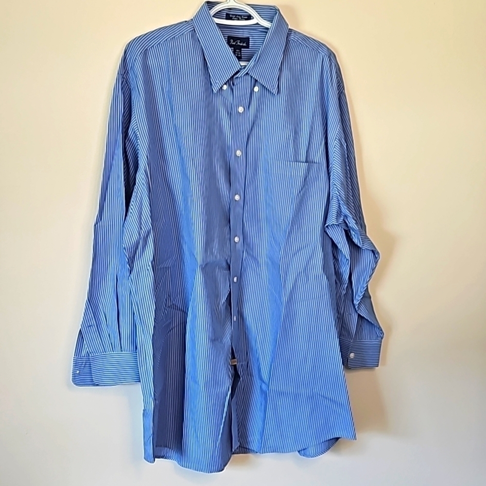 Paul Fredrick Blue Striped Button Down Dress Shirt 18 34